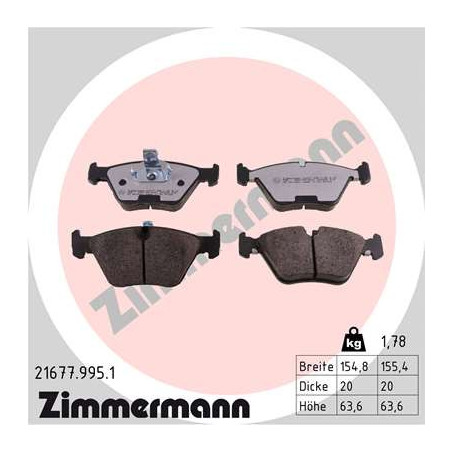 Jeu de quatre plaquettes de frein à disque ZIMMERMANN