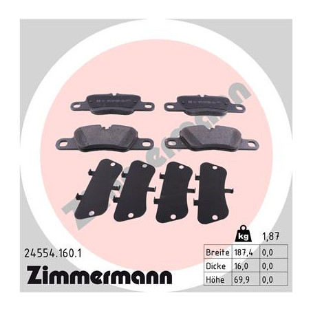 Jeu de quatre plaquettes de frein à disque ZIMMERMANN