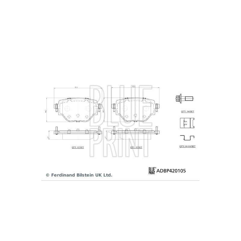 Jeu de quatre plaquettes de frein à disque BLUE PRINT