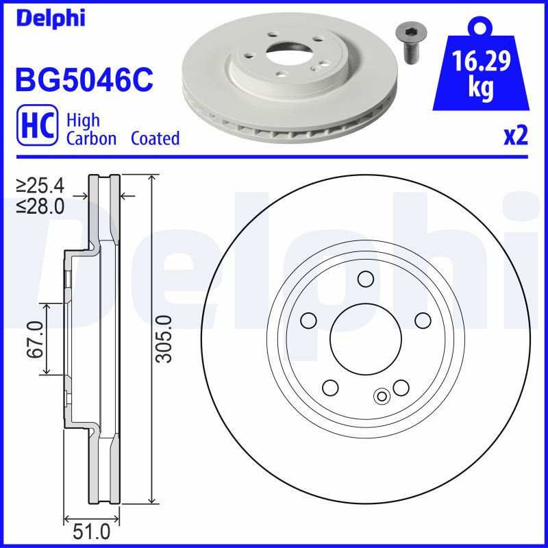 Jeu de 2 disques de frein DELPHI