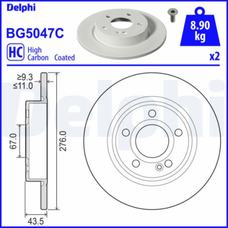 Jeu de 2 disques de frein DELPHI