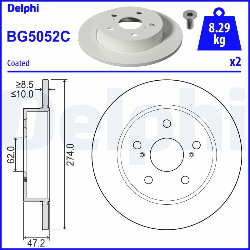 Jeu de 2 disques de frein DELPHI