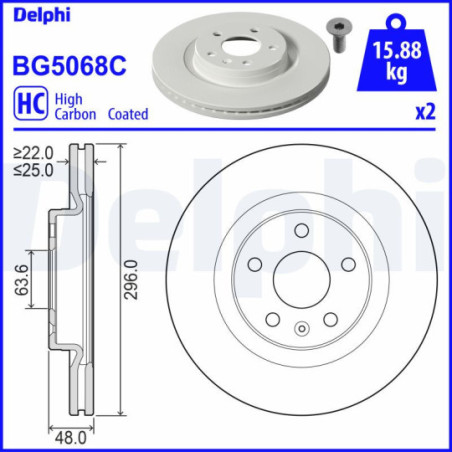 Jeu de 2 disques de frein DELPHI