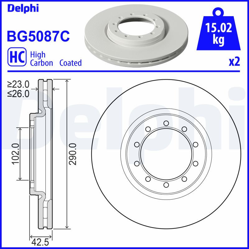 Jeu de 2 disques de frein DELPHI