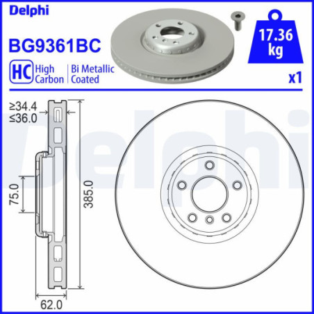 Jeu de 2 disques de frein DELPHI