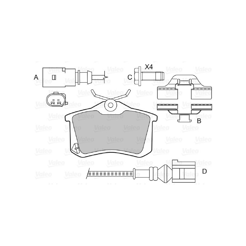 Jeu de quatre plaquettes de frein à disque VALEO