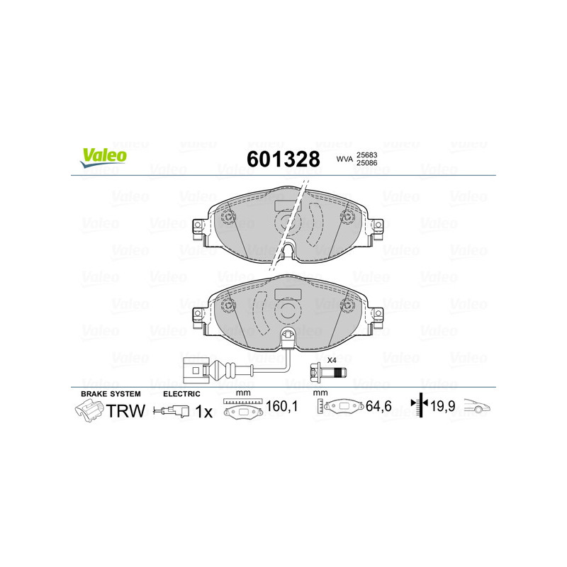 Jeu de quatre plaquettes de frein à disque VALEO