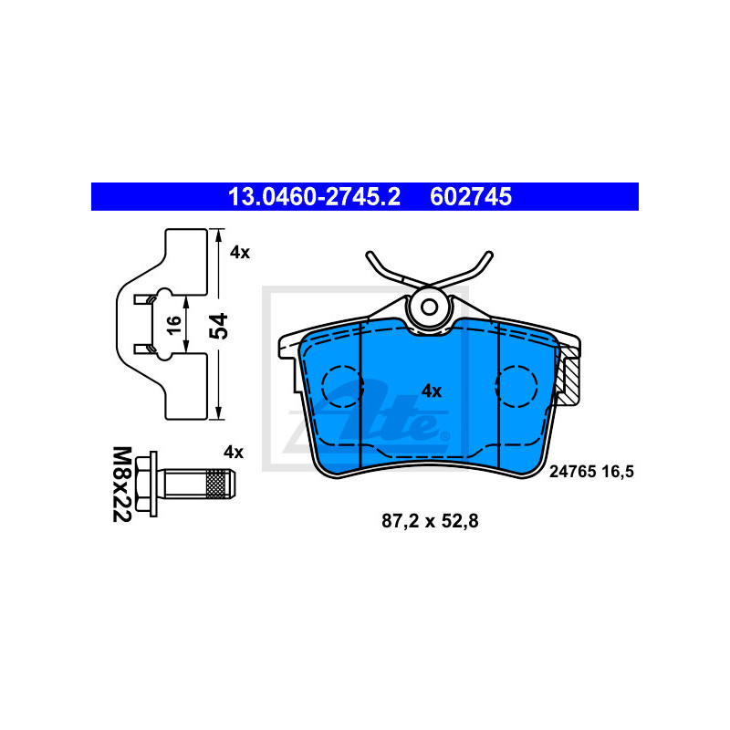 Jeu de quatre plaquettes de frein à disque ATE