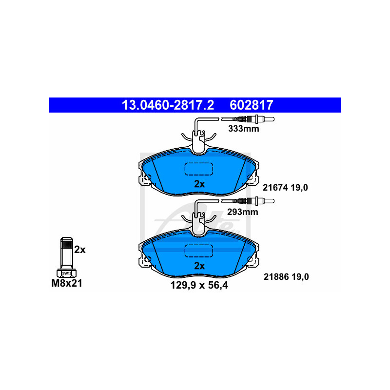 Jeu de quatre plaquettes de frein à disque ATE