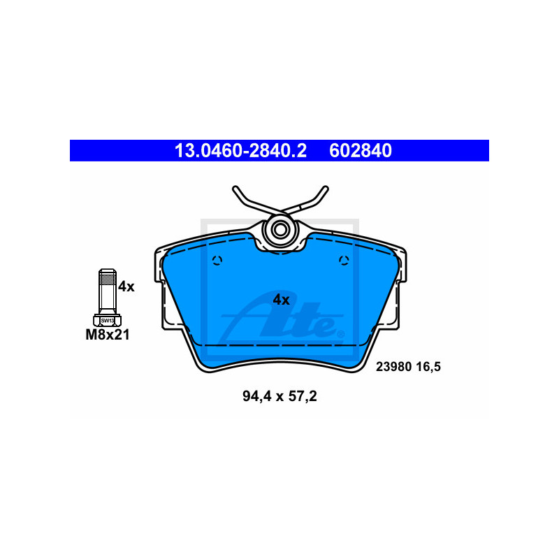 Jeu de quatre plaquettes de frein à disque ATE