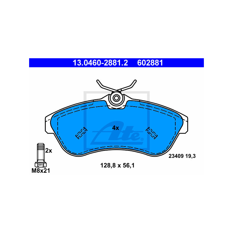 Jeu de quatre plaquettes de frein à disque ATE