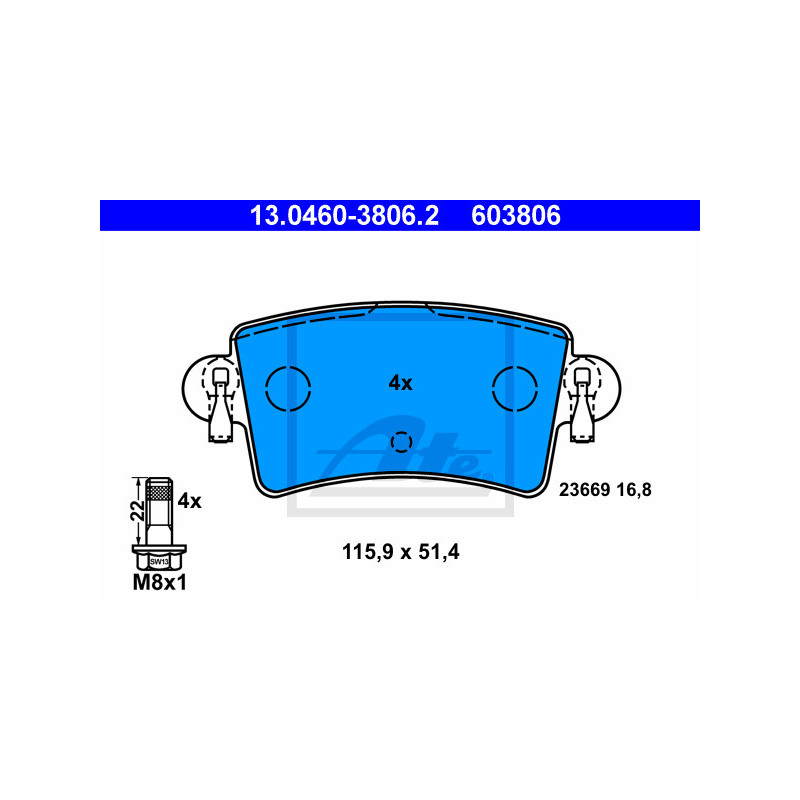 Jeu de quatre plaquettes de frein à disque ATE