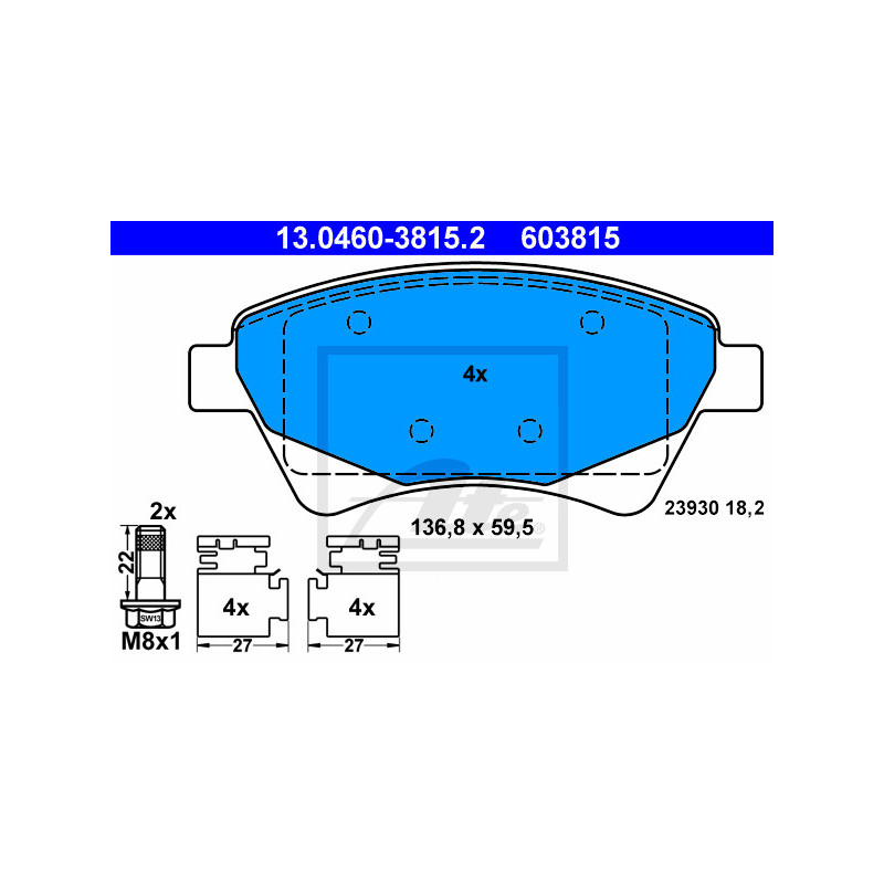 Jeu de quatre plaquettes de frein à disque ATE