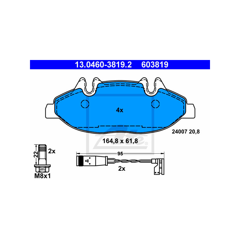 Jeu de quatre plaquettes de frein à disque ATE