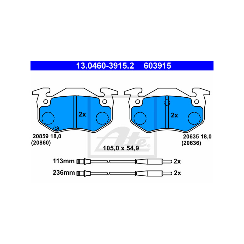 Jeu de quatre plaquettes de frein à disque ATE