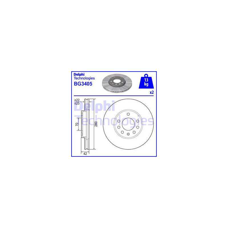 Jeu de 2 disques de frein DELPHI