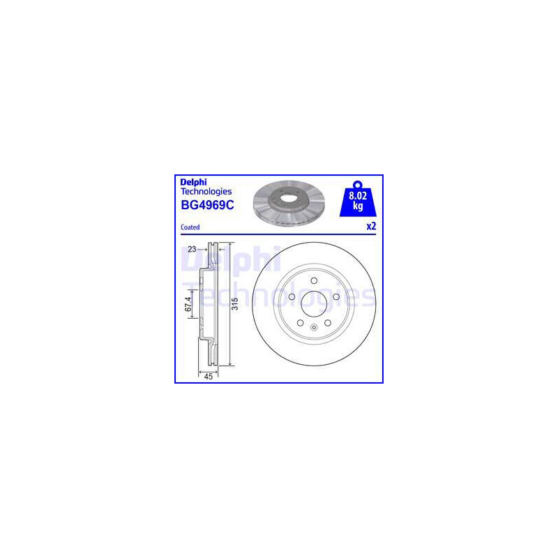 Jeu de 2 disques de frein DELPHI