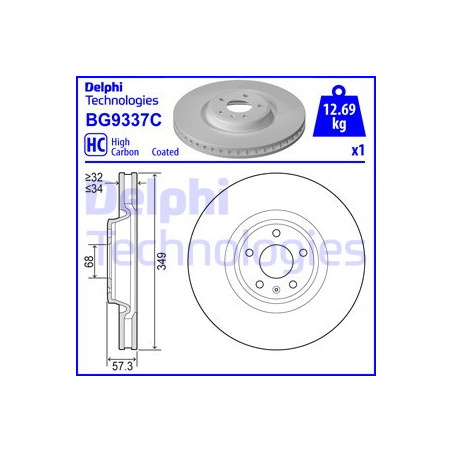 Jeu de 2 disques de frein DELPHI