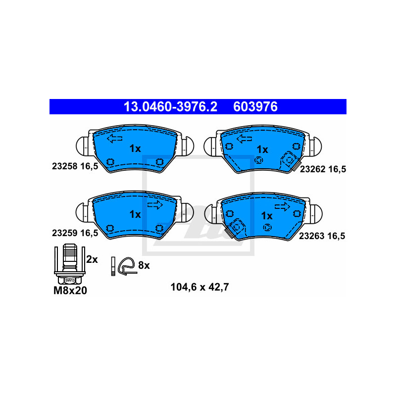 Jeu de quatre plaquettes de frein à disque ATE