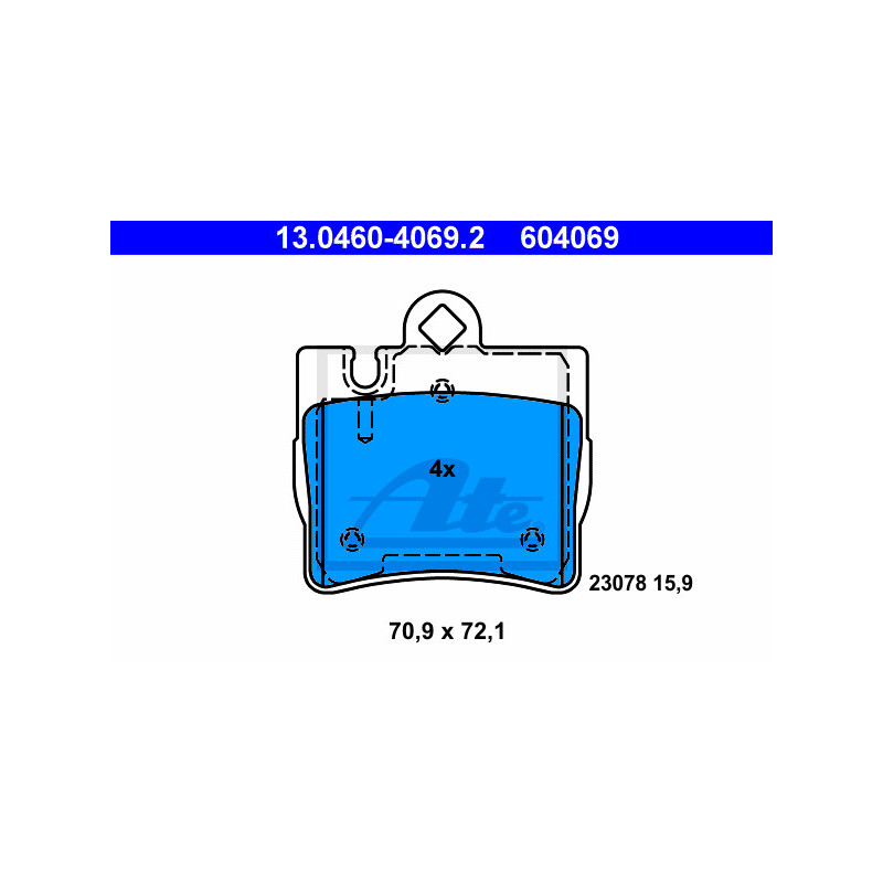 Jeu de quatre plaquettes de frein à disque ATE