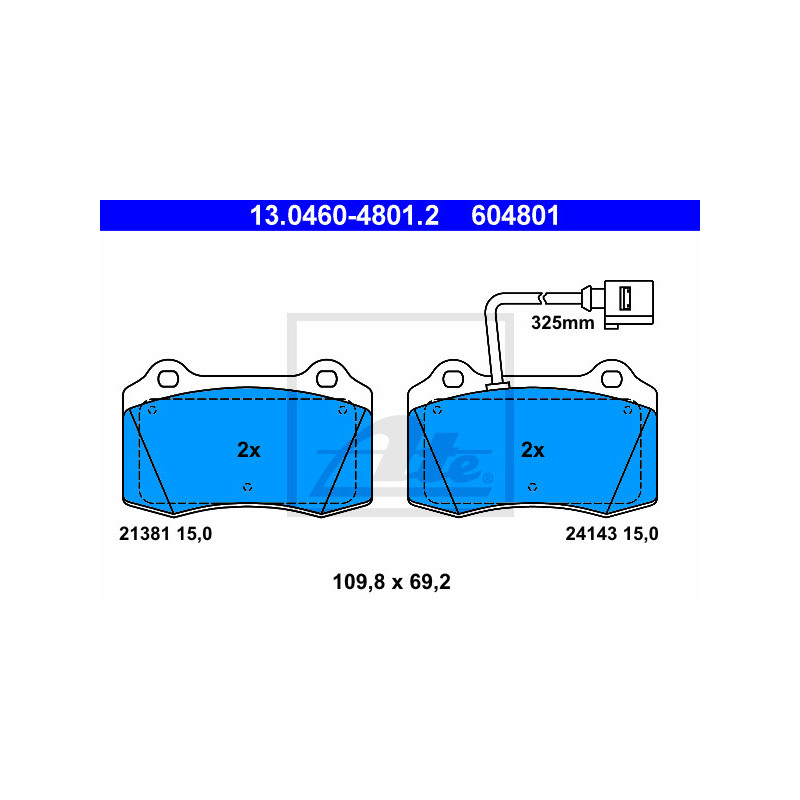 Jeu de quatre plaquettes de frein à disque ATE