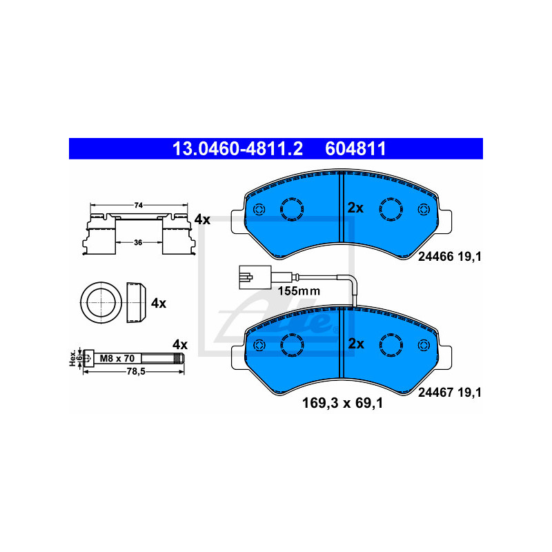 Jeu de quatre plaquettes de frein à disque ATE