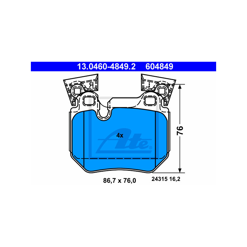 Jeu de quatre plaquettes de frein à disque ATE