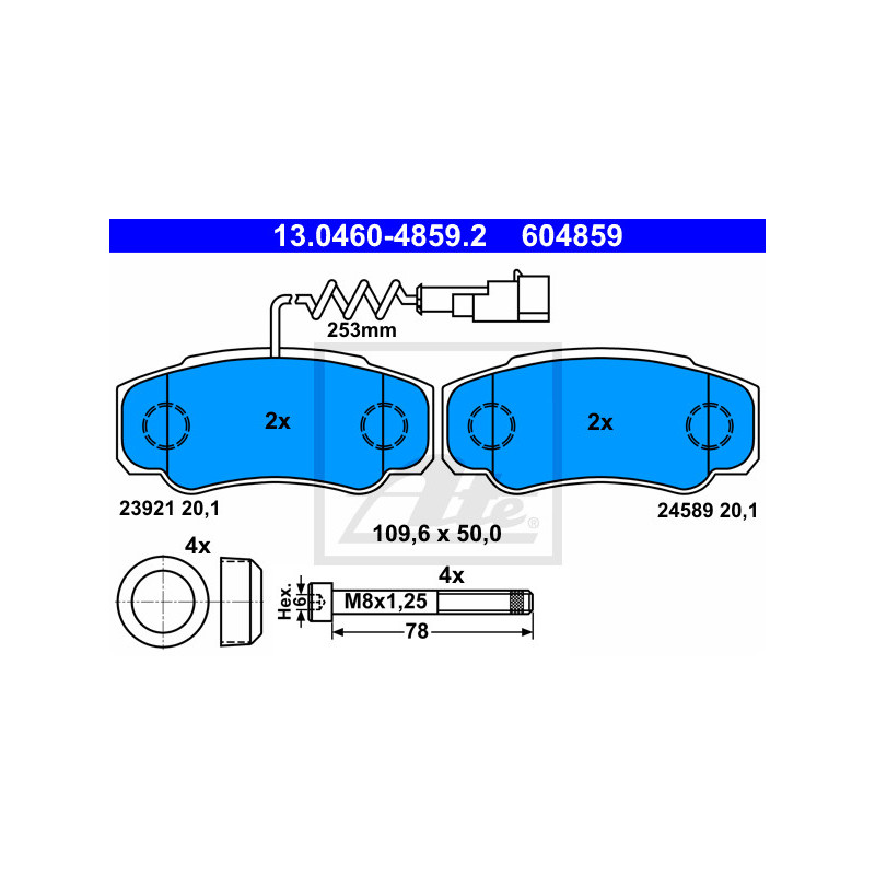 Jeu de quatre plaquettes de frein à disque ATE