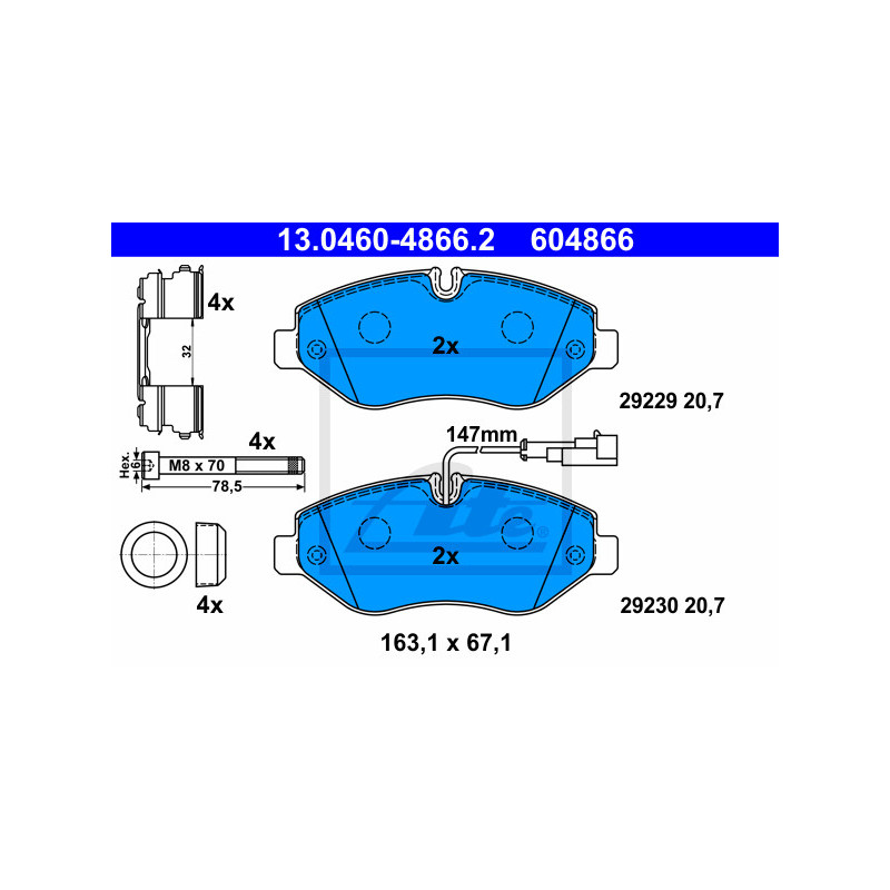 Jeu de quatre plaquettes de frein à disque ATE