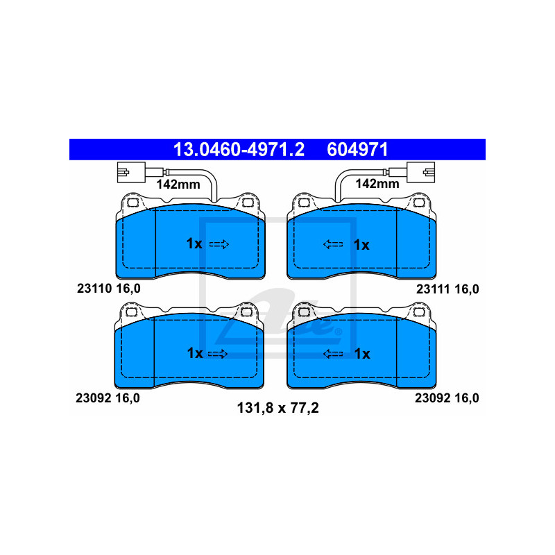 Jeu de quatre plaquettes de frein à disque ATE