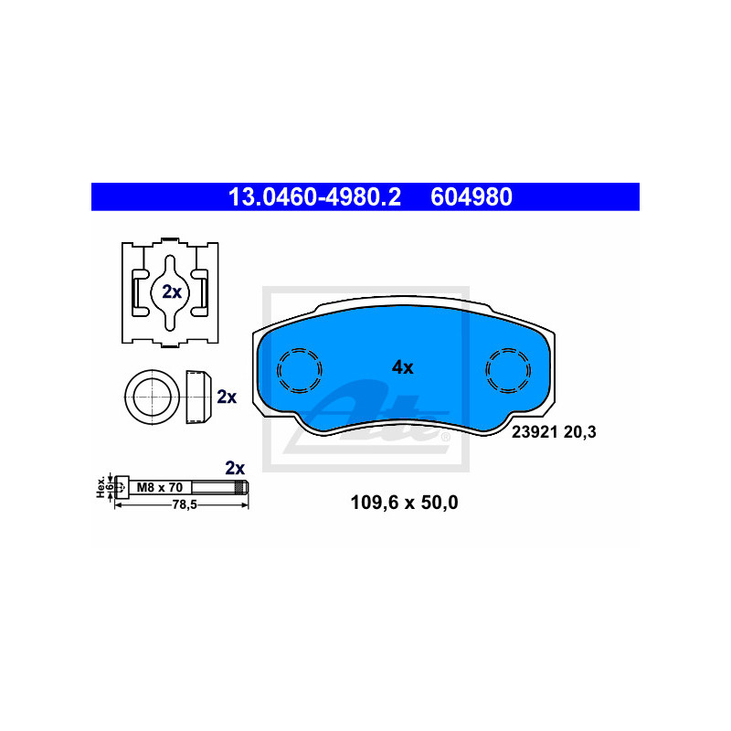 Jeu de quatre plaquettes de frein à disque ATE