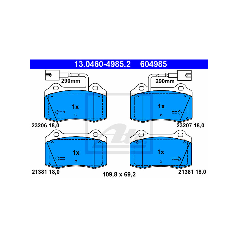 Jeu de quatre plaquettes de frein à disque ATE