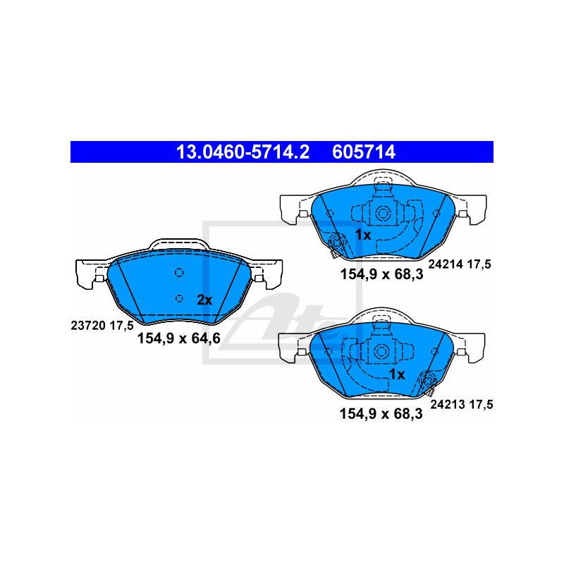 Jeu de quatre plaquettes de frein à disque ATE