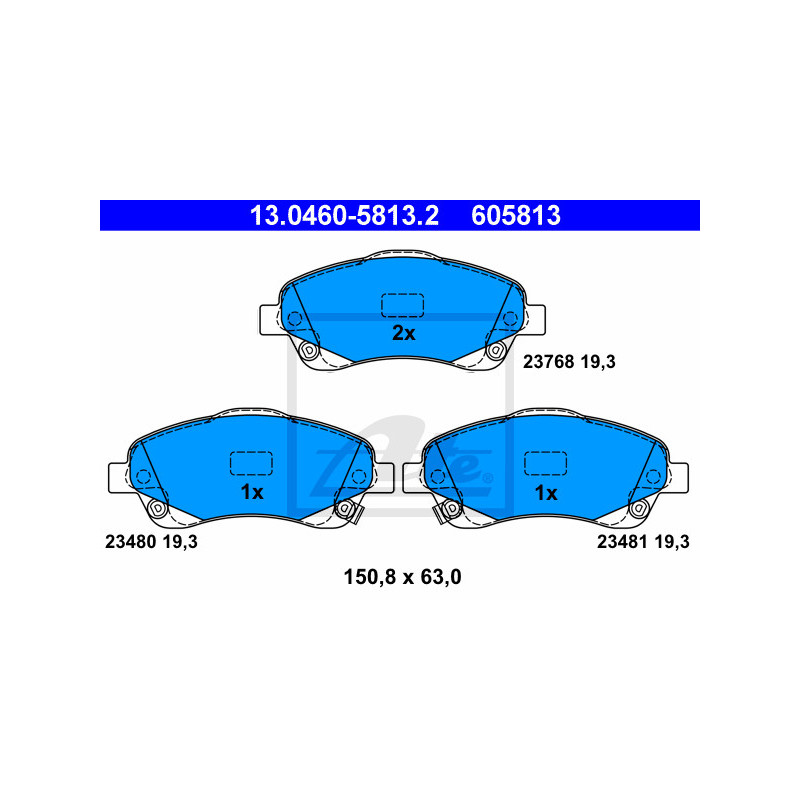 Jeu de quatre plaquettes de frein à disque ATE