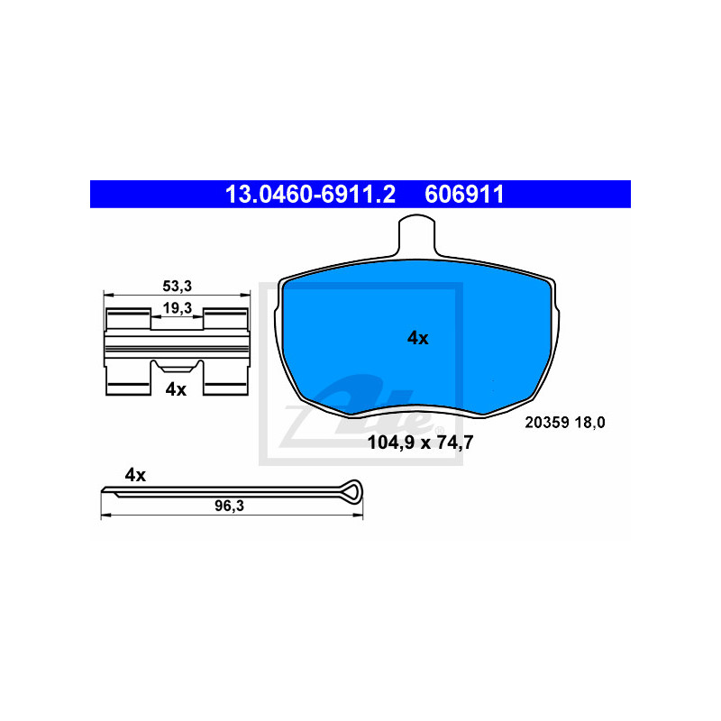 Jeu de quatre plaquettes de frein à disque ATE