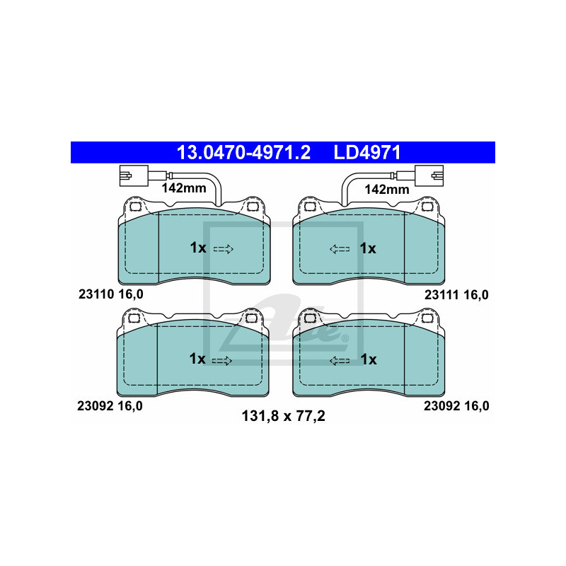 Jeu de quatre plaquettes de frein à disque ATE