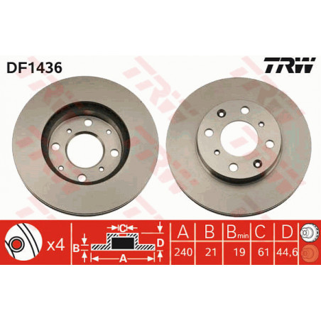 Jeu de 2 disques de frein TRW