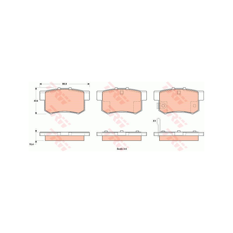 Jeu de quatre plaquettes de frein à disque TRW