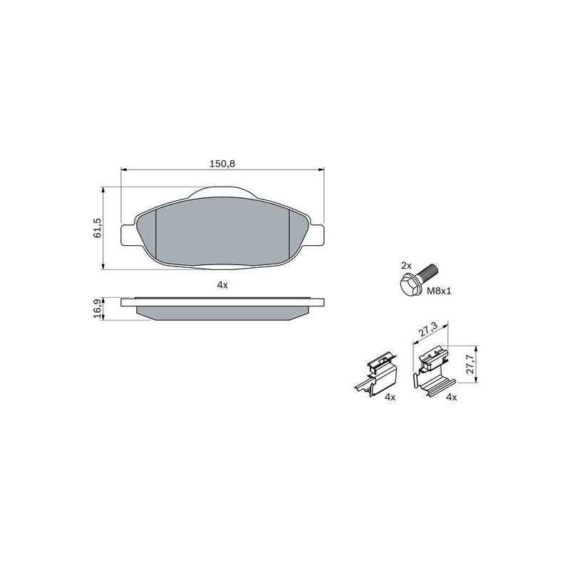 Jeu de quatre plaquettes de frein à disque BOSCH